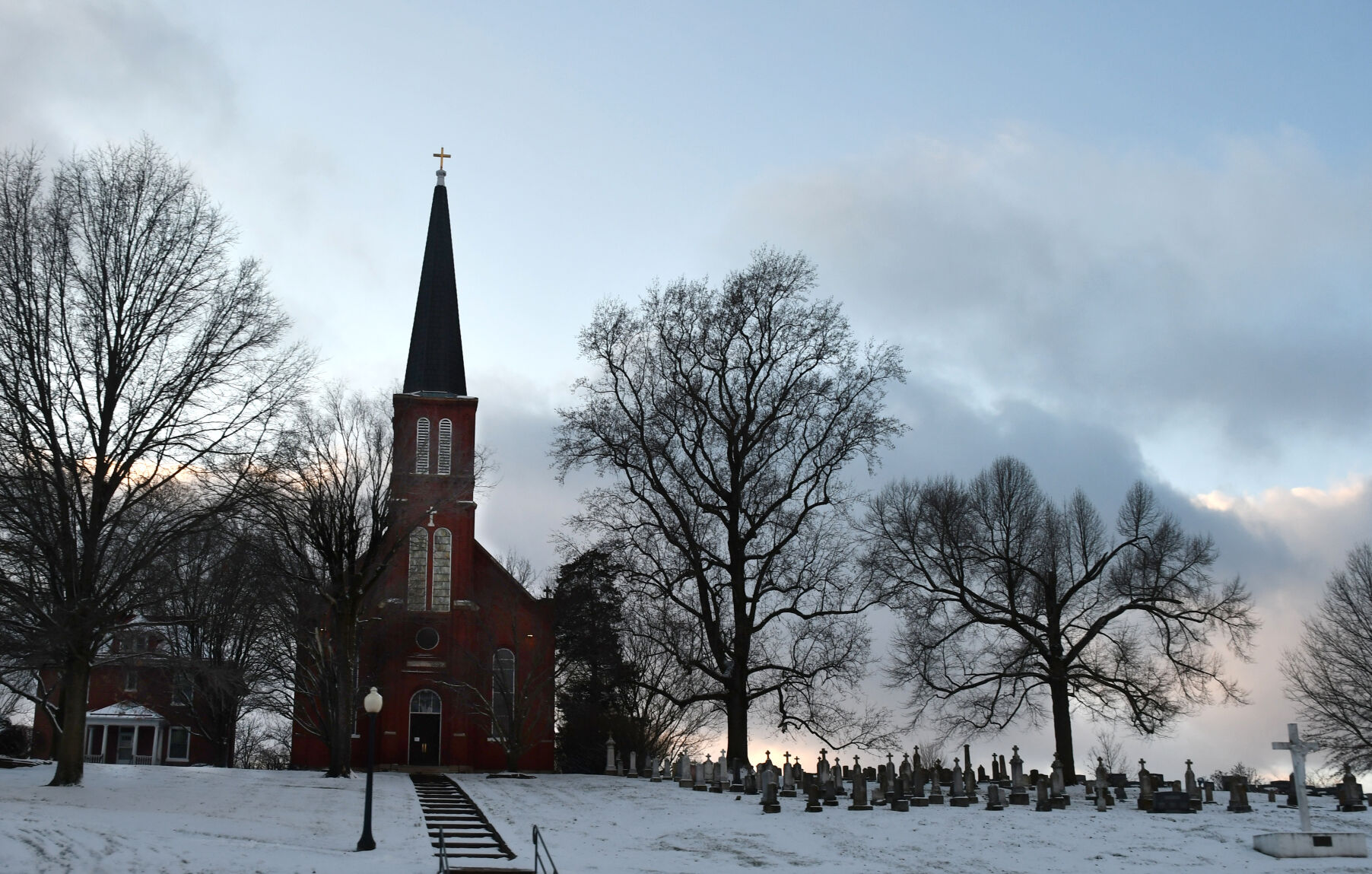 Snow blankets the grounds at St. Vincent Church